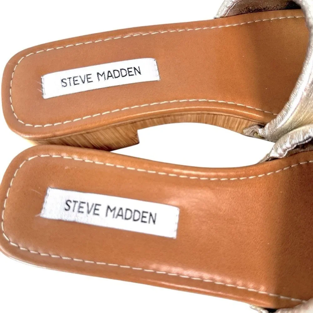 Steve Madden Belong Metallic Gold Slide Sandals Block Heel Size 39 Euro Summer